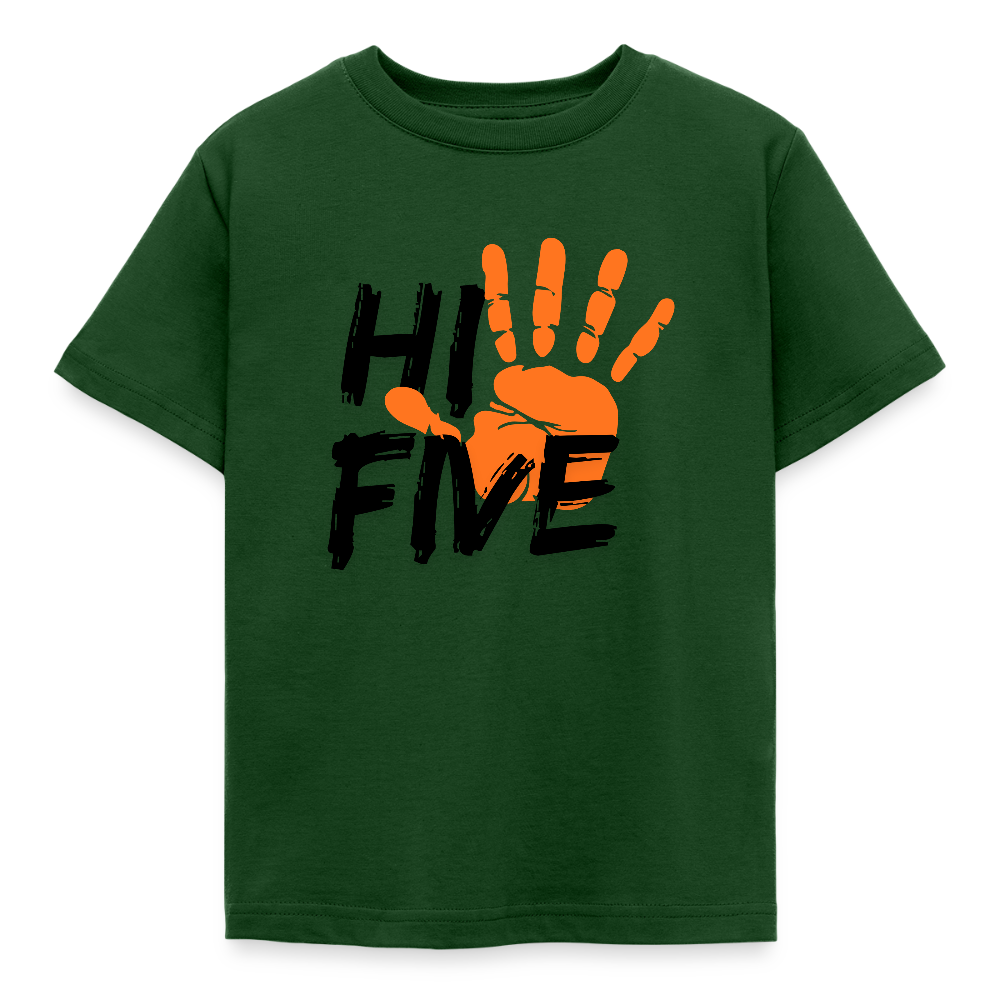 Kinder T-Shirt „HI FIVE“ – Robustes Baumwoll-Basic für Spiel & Spaß - Forstgrün