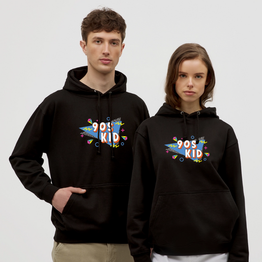90s Kid Retro Hoodie – Unisex Vintage Style Kapuzenpullover - Schwarz
