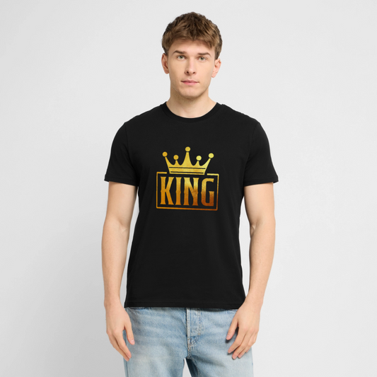 "KING" – Premium Unisex Bio-T-Shirt mit Goldenem Kronen-Design - Schwarz