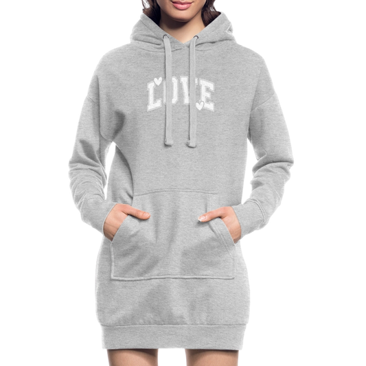 Premium Damen Hoodie-Kleid „LOVE“ – Oversized Kapuzenpullover für maximalen Komfort - Grau meliert