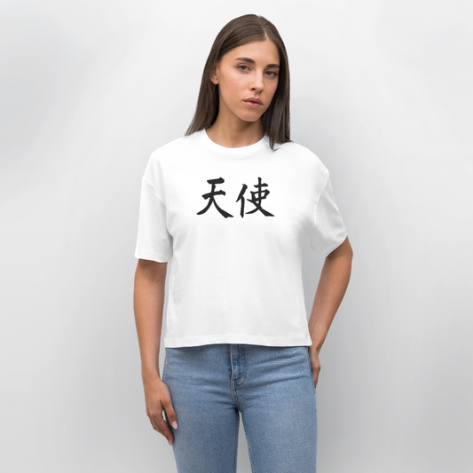 Bio Boxy T-Shirt „Nova“ – Nachhaltiges Statement-Shirt mit Asia-Print - Weiß