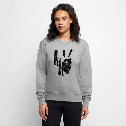 Frauen Premium Statement-Pullover „PEACE“ – Kuscheliges Raglan-Sweatshirt - Grau meliert