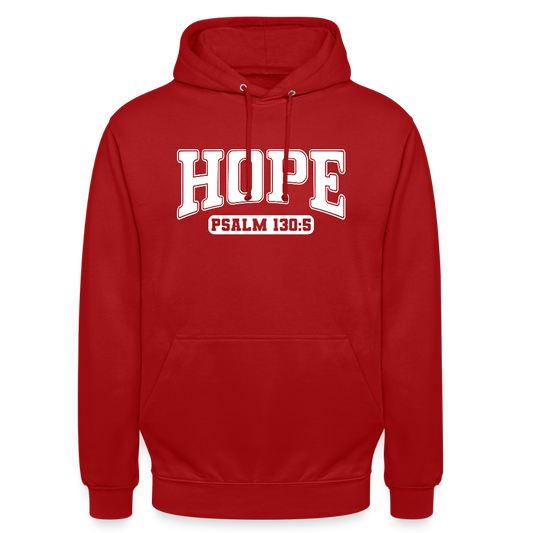 HOPE Hoodie – Premium Unisex Kapuzenpullover mit Psalm 130:5 - Rot