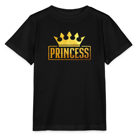 "PRINCESS" – Premium Bio-Kinder T-Shirt (Goldenes Kronen-Design) - Schwarz