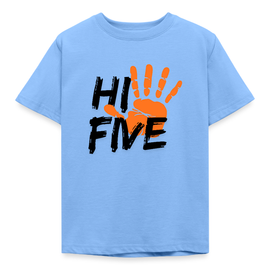 Kinder T-Shirt „HI FIVE“ – Robustes Baumwoll-Basic für Spiel & Spaß - Himmelblau