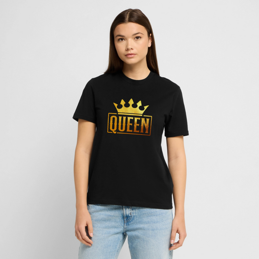 "QUEEN" – Premium Unisex Bio-T-Shirt mit Goldenem Kronen-Design - Schwarz