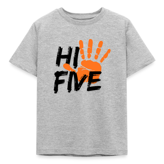 Kinder T-Shirt „HI FIVE“ – Robustes Baumwoll-Basic für Spiel & Spaß - Grau meliert